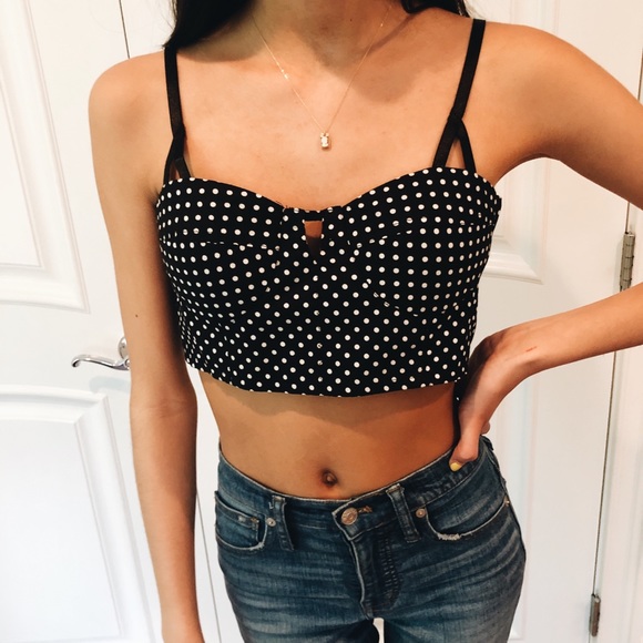 black polka dot cropped tank top/bralette - Picture 3 of 4